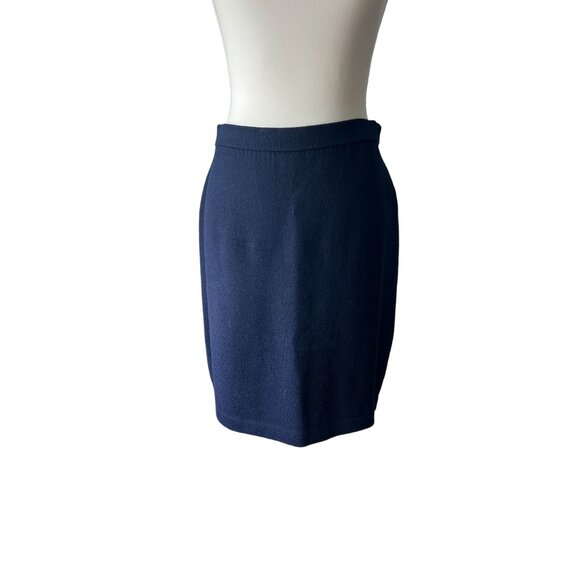 ST JOHN Vintage Marie Gray Navy Blue Knit Skirt Size 4 - Picture 1 of 4